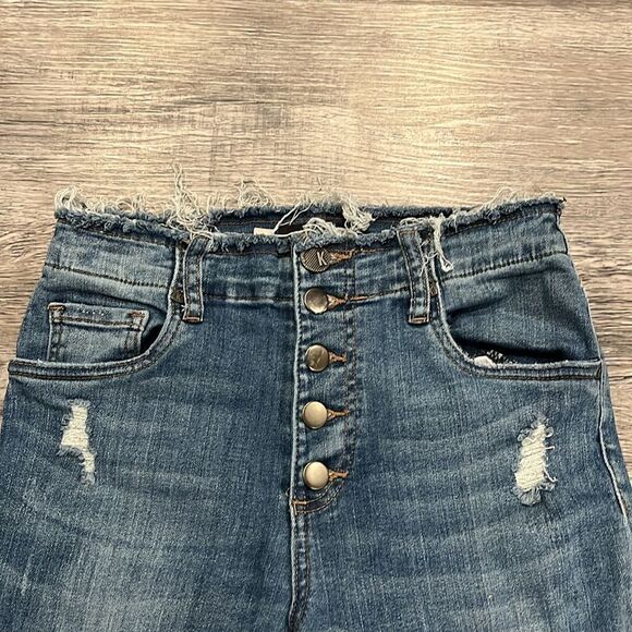 KIT high waist button up Women's Distressed Blue Jeans - Picture 2 of 6